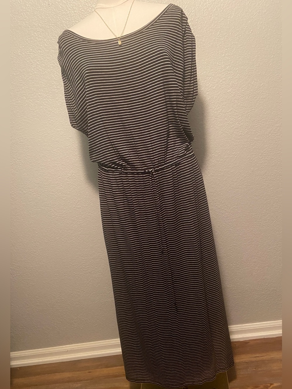 Maurices 24/7 Black & White Striped Maxi Dress with Tie Waist andpockets!